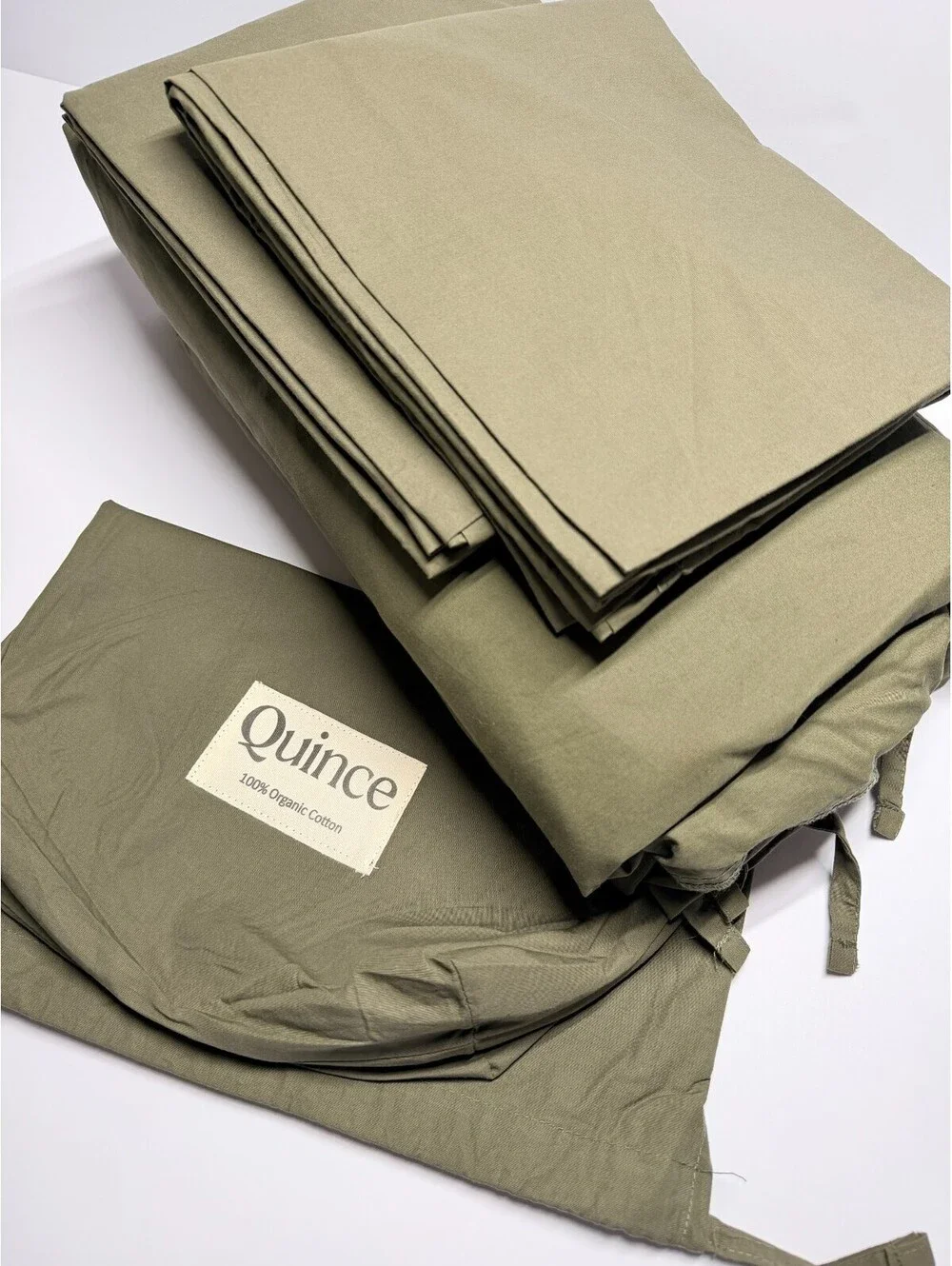 Quince Organic Crisp Percale Duvet Cover Set King Cal King Dusty Olive NWOT